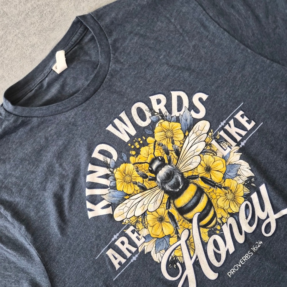 Love in Faith Kind Words Are Like Honey Bee Graphic Tee Gray Mens Medium M